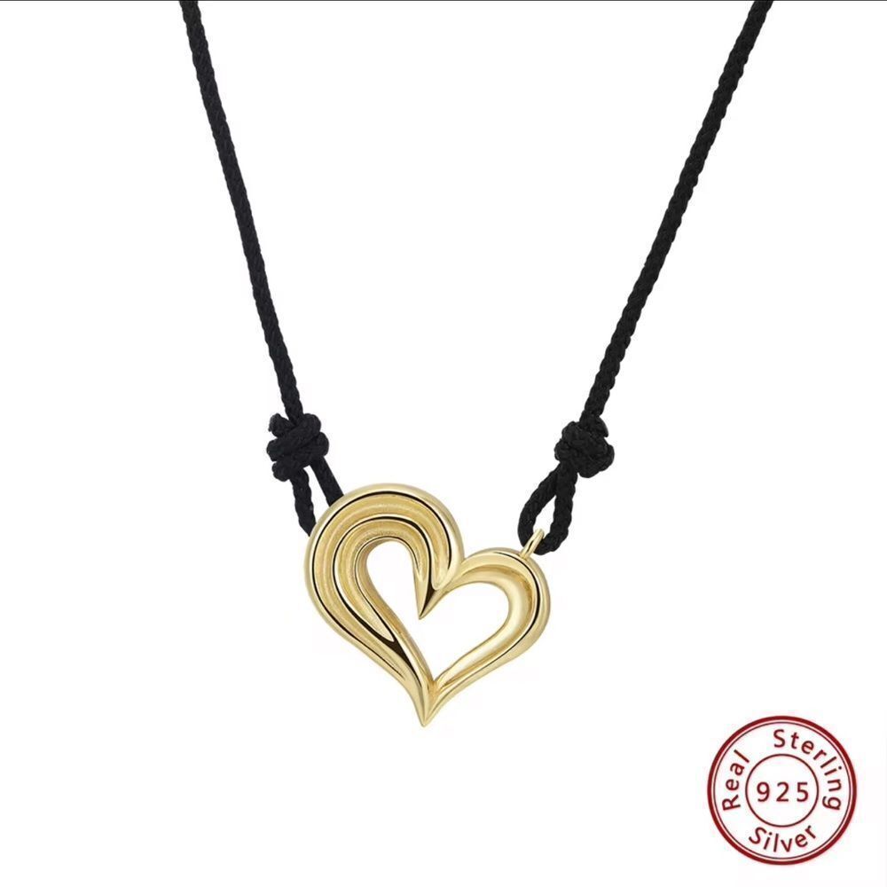 ENA 925 14k over Sterling Silver Heart shape WaxRope Pendant Necklace